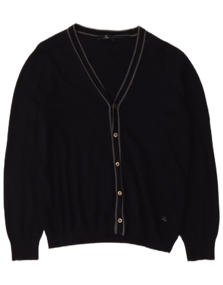 Fay Cardigan Homme Pull IT 52 Large Bleu Marine Laine Vierge