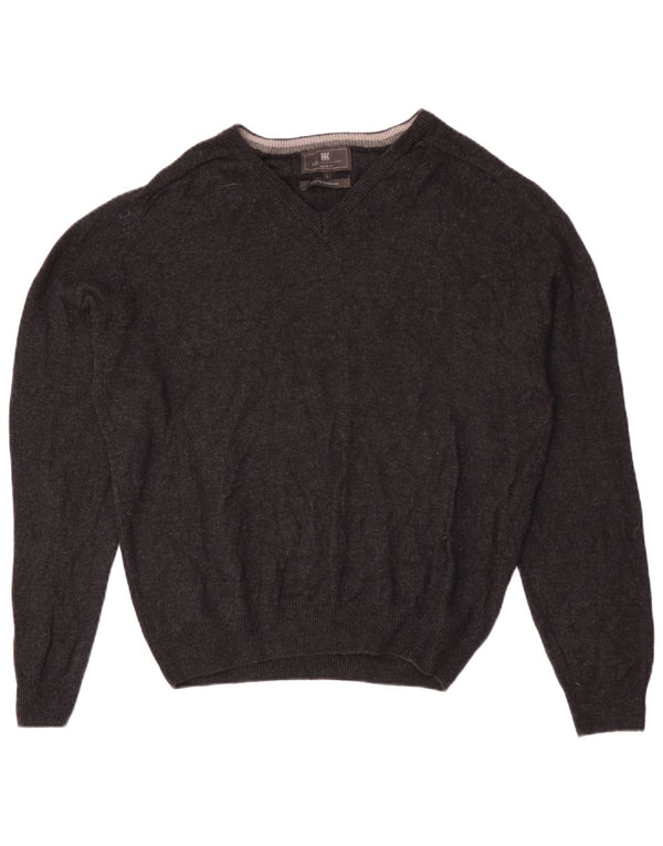 Marks & Spencer Mens Regular Fit V-Neck Jumper Sweater Large Grey Wool