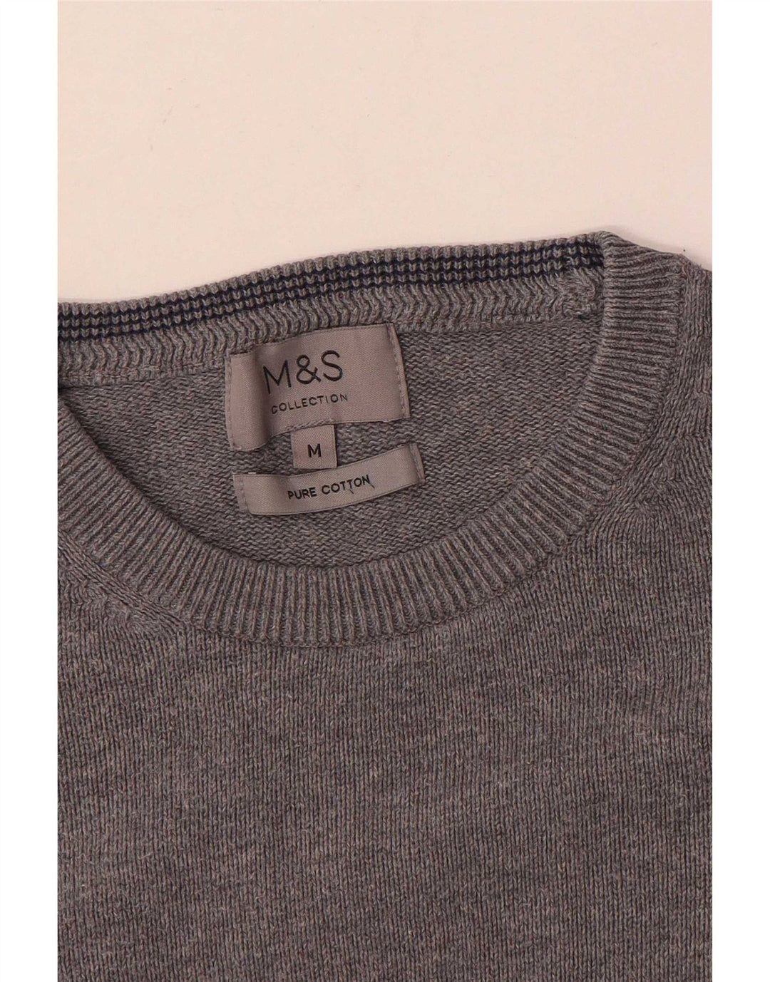 Marks & Spencer Pull Col Ras du Cou Homme Gris Moyen Coton