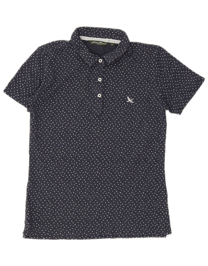 EDDIE BAUER Polo Femme UK 10 Petit Bleu Marine à Pois