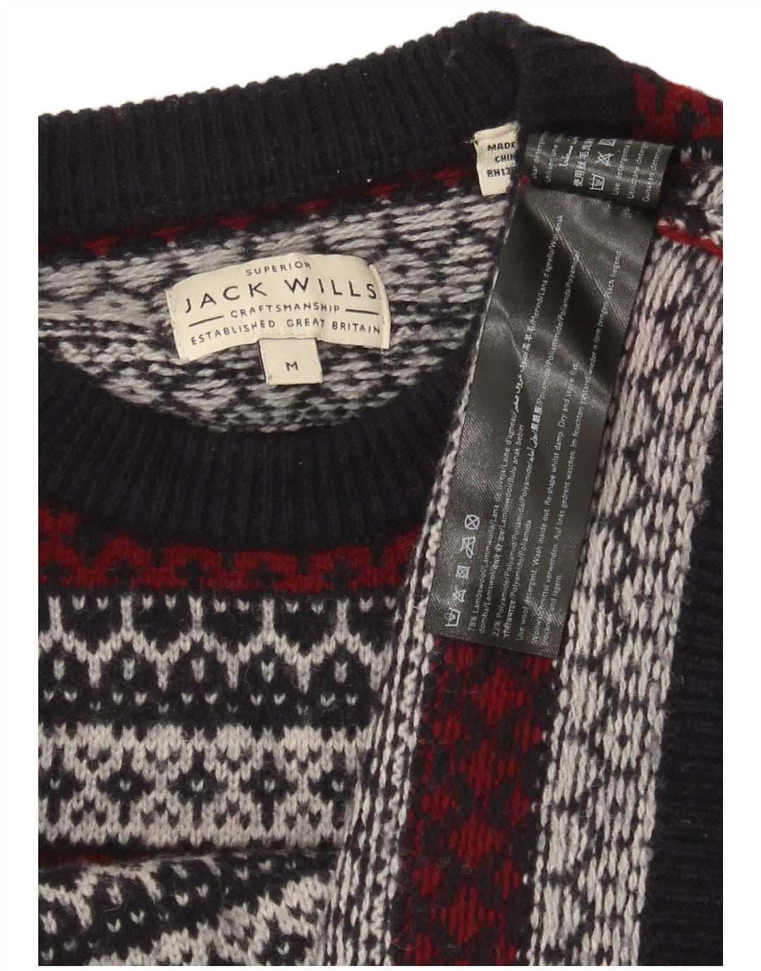 Jack Wills Pull à col rond pour homme Bleu marine moyen Fair Isle