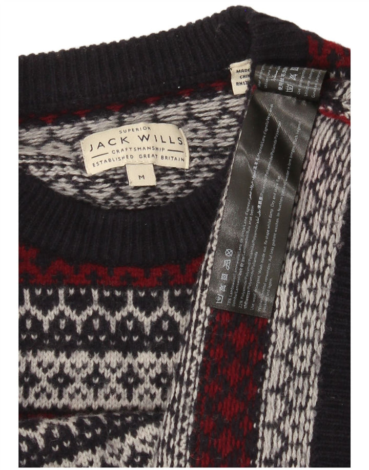 Jack Wills Pull à col rond pour homme Bleu marine moyen Fair Isle