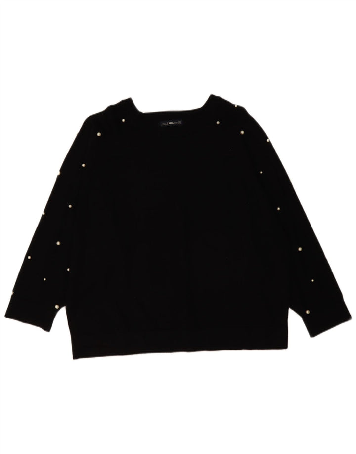 Zara Pull surdimensionné à col bateau pour femme UK 14 Noir moyen
