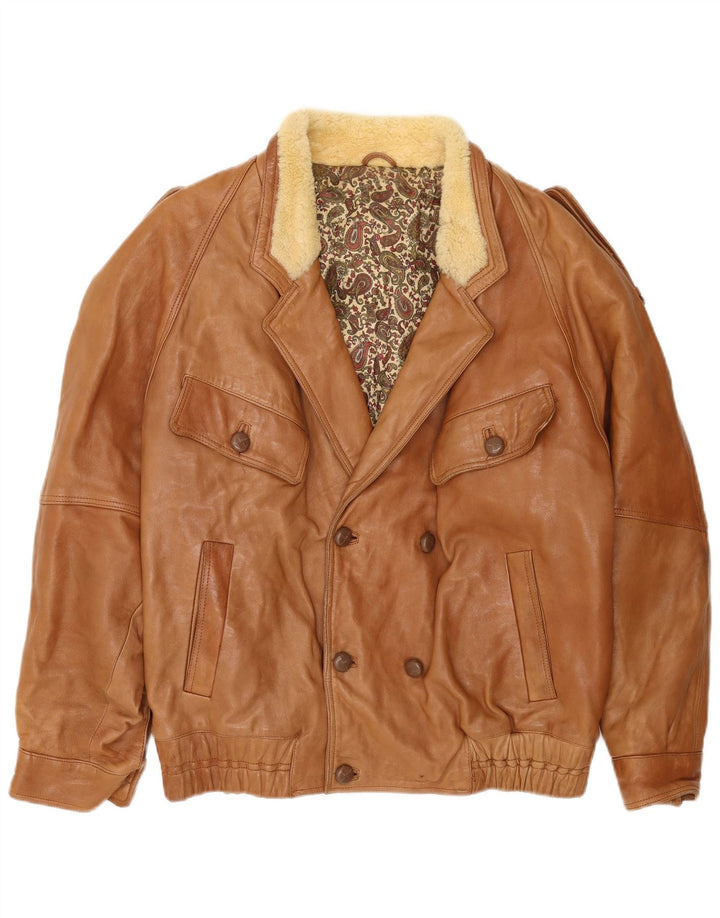 vintage Mens Militaire Double Breasted Jacket UK 40 Grand Cuir Beige