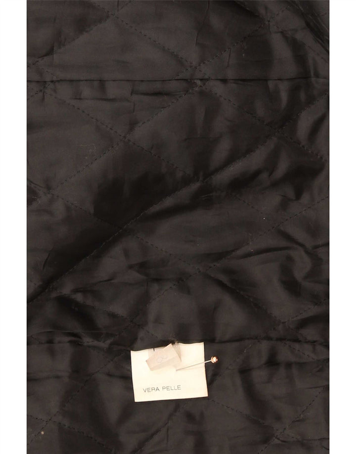 manteau en cuir femme vintage UK 14 Moyen Noir