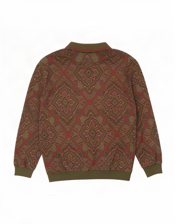 vintage Mens Polo Neck Jumper Pull Grand Vert Paisley