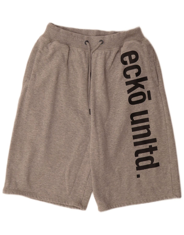 Ecko Unltd Short de sport graphique pour femme UK 22 3XL Gris chiné en coton