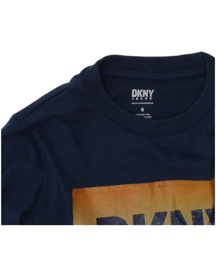 DKNY Haut graphique à manches longues pour garçon 5-6 ans en coton bleu marine