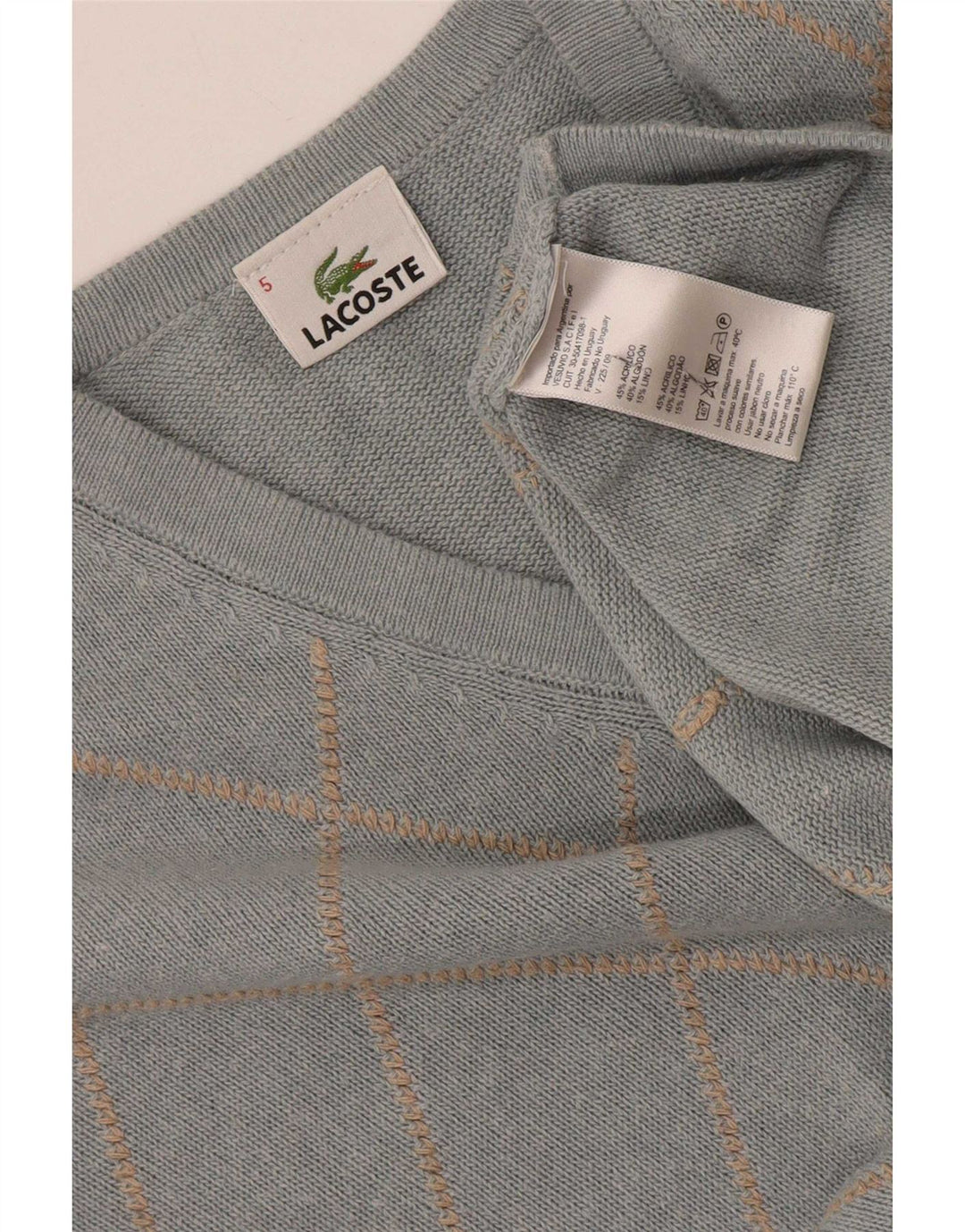 Lacoste Pull col V pour homme Taille 5 Grand Bleu Argyle/Diamant Acrylique