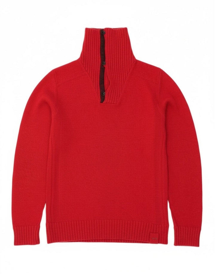 Gas Pull à col boutonné pour femme UK 16 Grande laine rouge