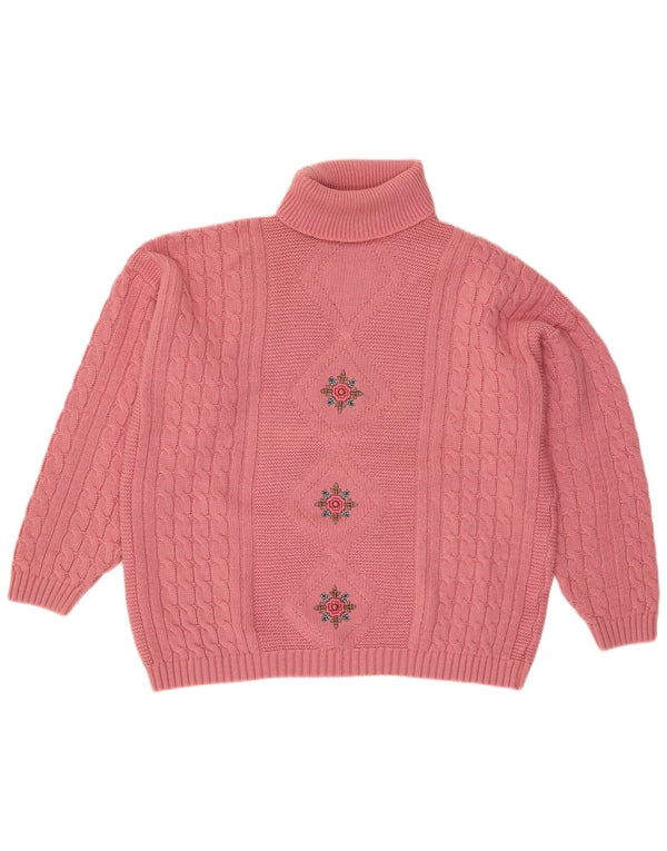 VINTAGE Femmes Surdimensionné Col Roulé Pull Pull UK 18 XL Rose Floral