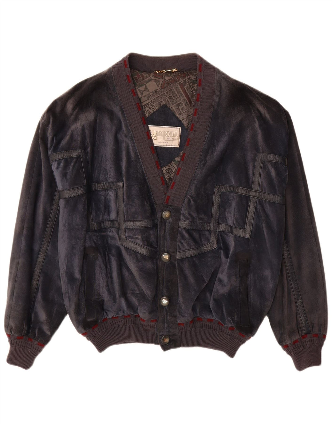 Michel Veste Bomber En Daim Homme IT 52 XL Cuir Bleu Marine