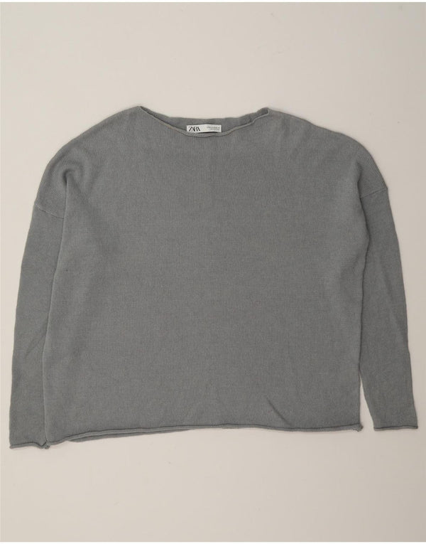 Zara Pull surdimensionné à col bateau pour femme UK 14 Gris moyen Coton