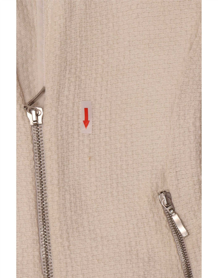 Zara Womens Crop Blazer Veste UK 8 Petit Coton Blanc