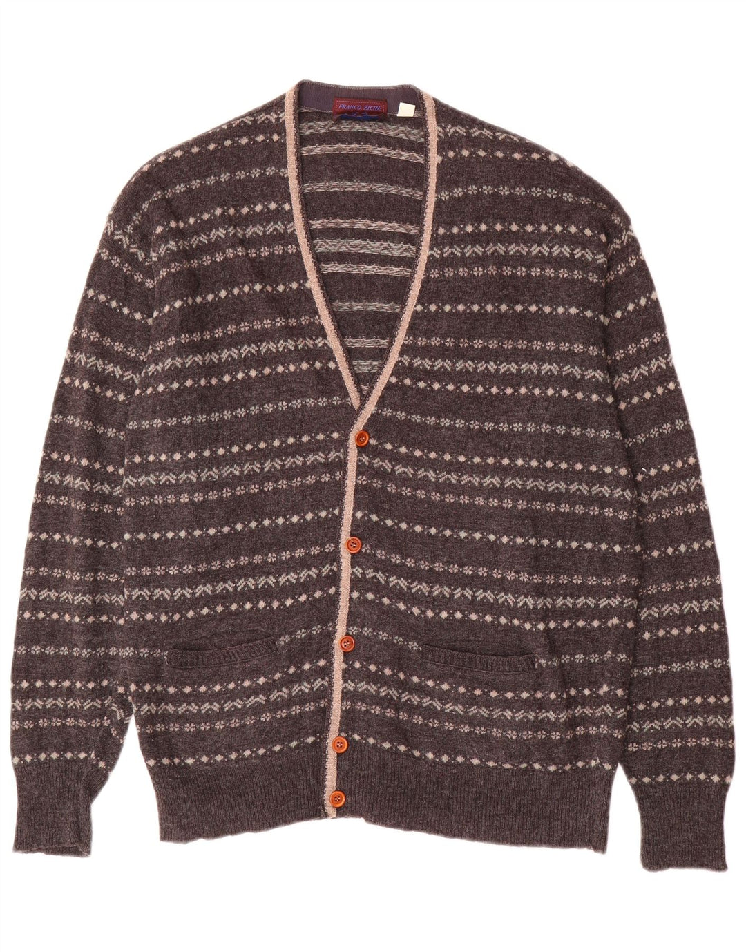 Franco Ziche Cardigan Homme Pull Petit Gris Rayé Laine