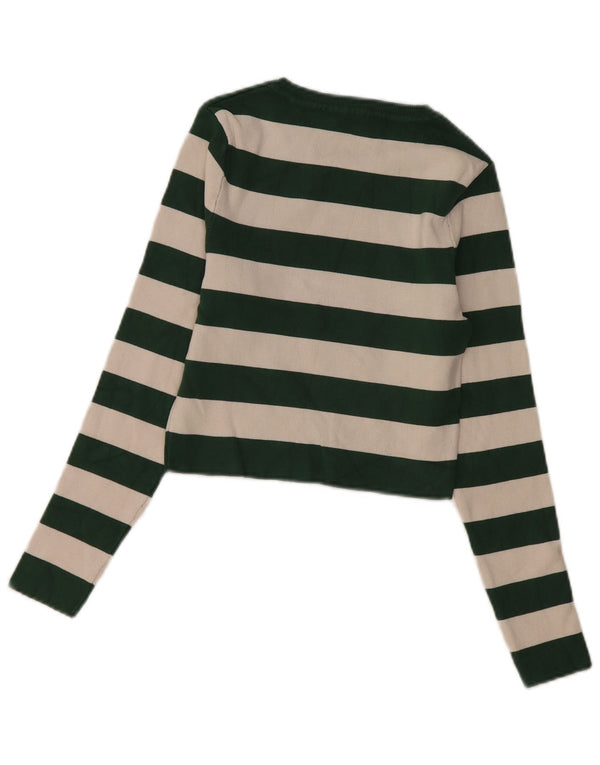 Zara Womens Crop Boat Neck Jumper Sweater UK 14 Large Vert Rayé Viscose