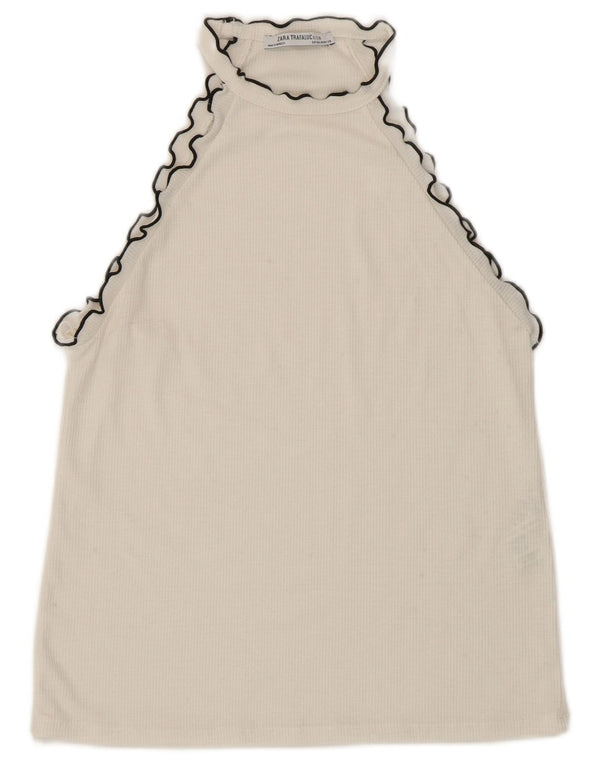 Zara Womens Crop Halter Top UK 12 Moyen Blanc Coton