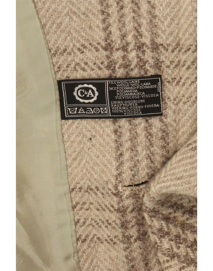 C&A Veste Blazer Double Boutonnage Homme UK 38 Laine Pied-de-Poule Beige Moyen