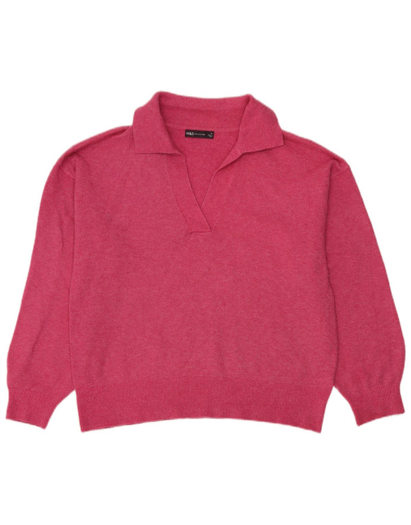 Marks & Spencer Pull surdimensionné à col polo pour femme UK 14 Rose moyen