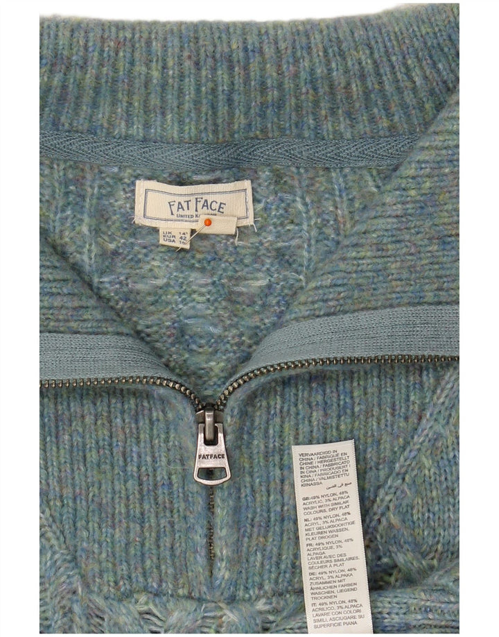 FAT FACE Pull col zippé pour femme UK 14 Large Turquoise Nylon