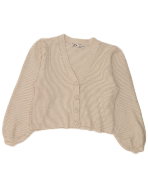 Zara Womens Crop Cardigan Sweater UK 14 Medium Off Blanc Viscose
