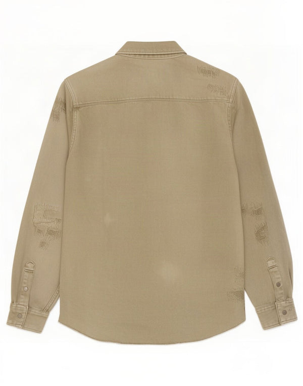 Zara Chemise en jean coupe décontractée pour hommes, grand coton kaki