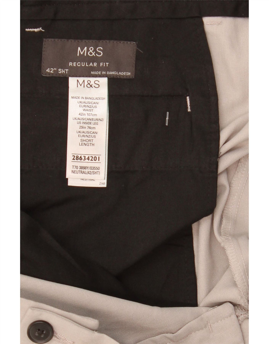 Marks & Spencer Pantalon chino coupe classique pour homme W42 L28 Gris Polyester