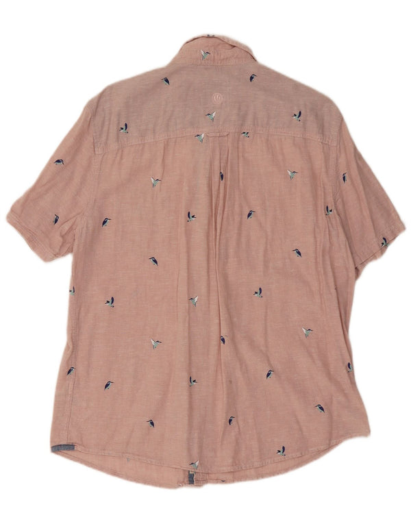 Fat Face Chemise à manches courtes pour homme, coupe classique, grand imprimé animal rose, lin