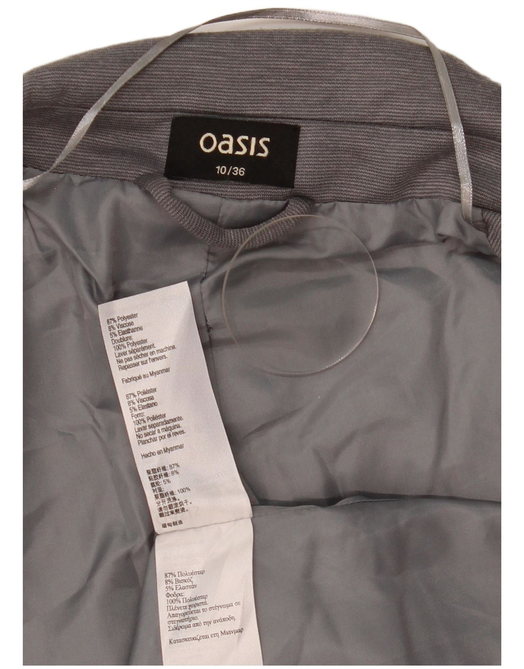 Oasis Veste blazer ouverte pour femme UK 10 Petit gris à fines rayures Polyester