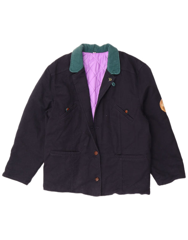 vintage Femme 2 Bouton Blazer Veste IT 44 Bleu Marine Moyen Colourblock