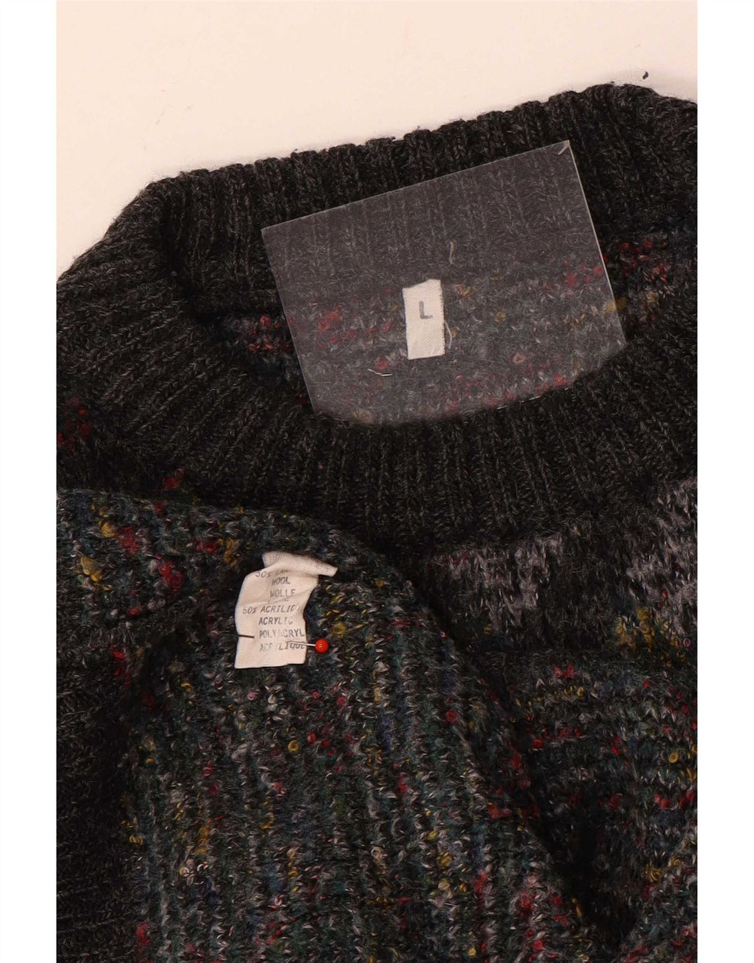 vintage Mens Crew Neck Jumper Pull Grand Gris Argyle/Diamond Laine