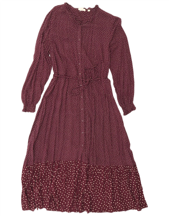 Fat Face Robe longue à manches longues pour femme UK 12 Bordeaux moyen à pois