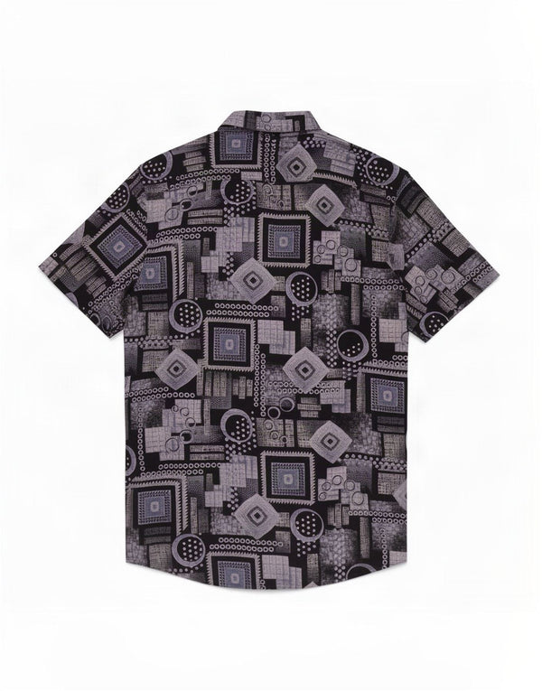 Chemise à manches courtes homme vintage XL bleu marine géométrique Viscose