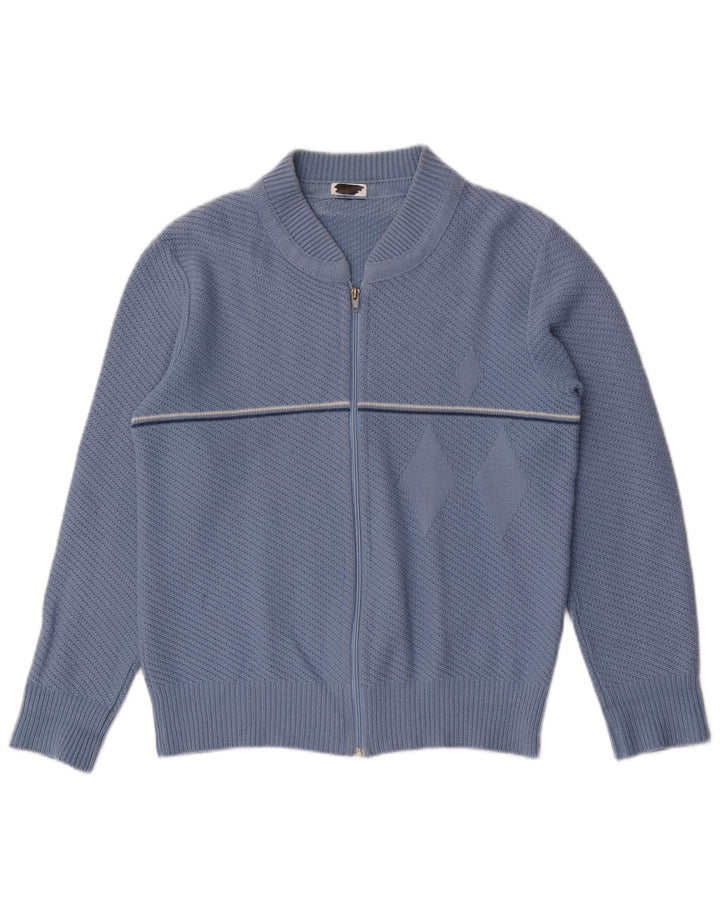 vintage Mens Cardigan Pull Moyen Bleu Rayé
