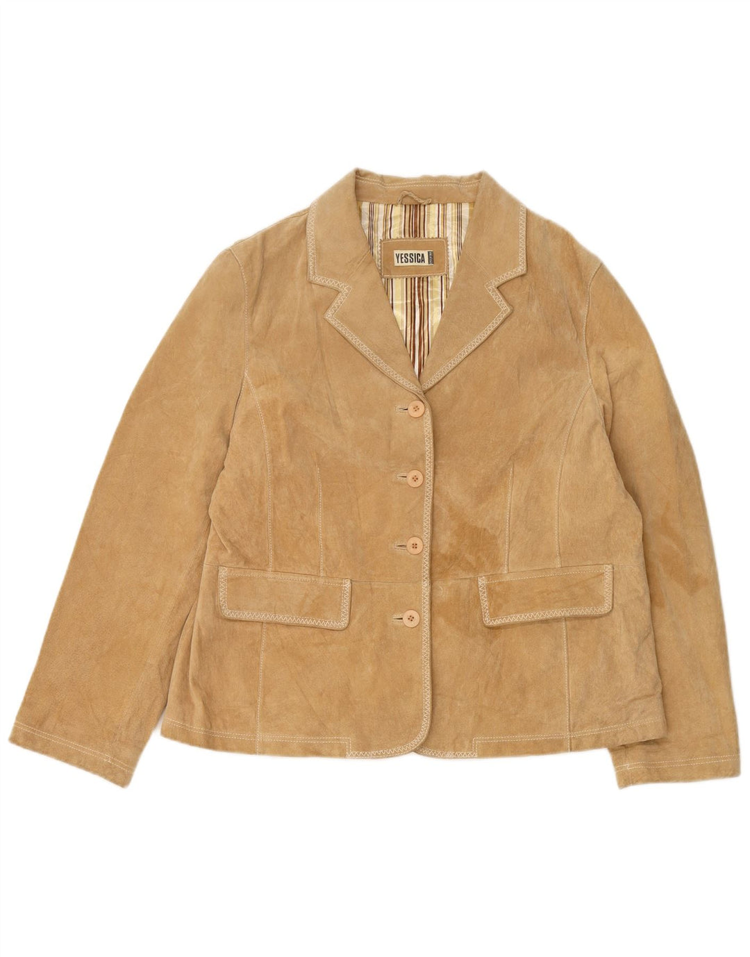 YESSICA Womens Suede 4 Button Blazer Jacket UK 16 Large Beige