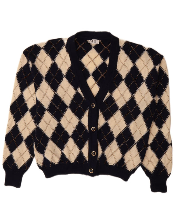 vintage Femme Cardigan Pull IT 48 XL Beige Argyle/Diamant