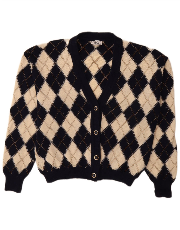 vintage Femme Cardigan Pull IT 48 XL Beige Argyle/Diamant