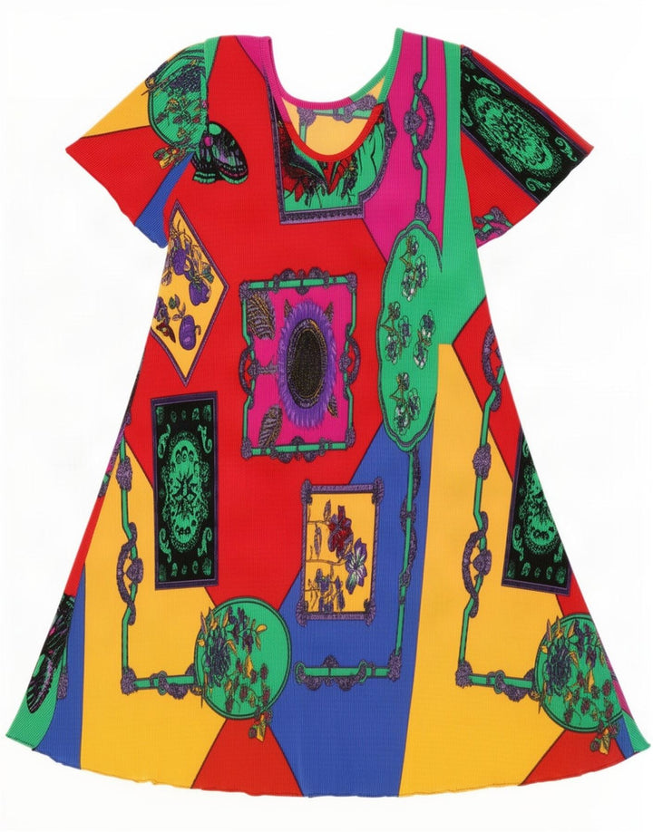 vintage Femme A-Line Robe UK 12 Moyen Multicolore Patchwork