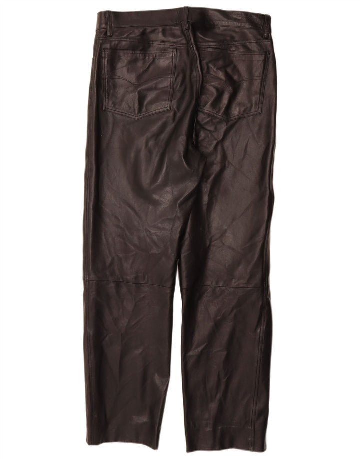 VINTAGE Pantalon droit en cuir pour homme IT 50 Large W32 L30 Cuir noir