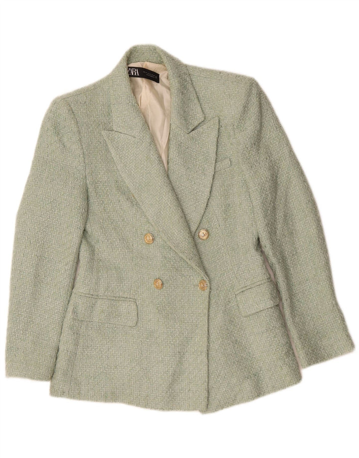 ZARA Femme Blazer Double Boutonnage Veste UK 12 Moyen Vert Acrylique