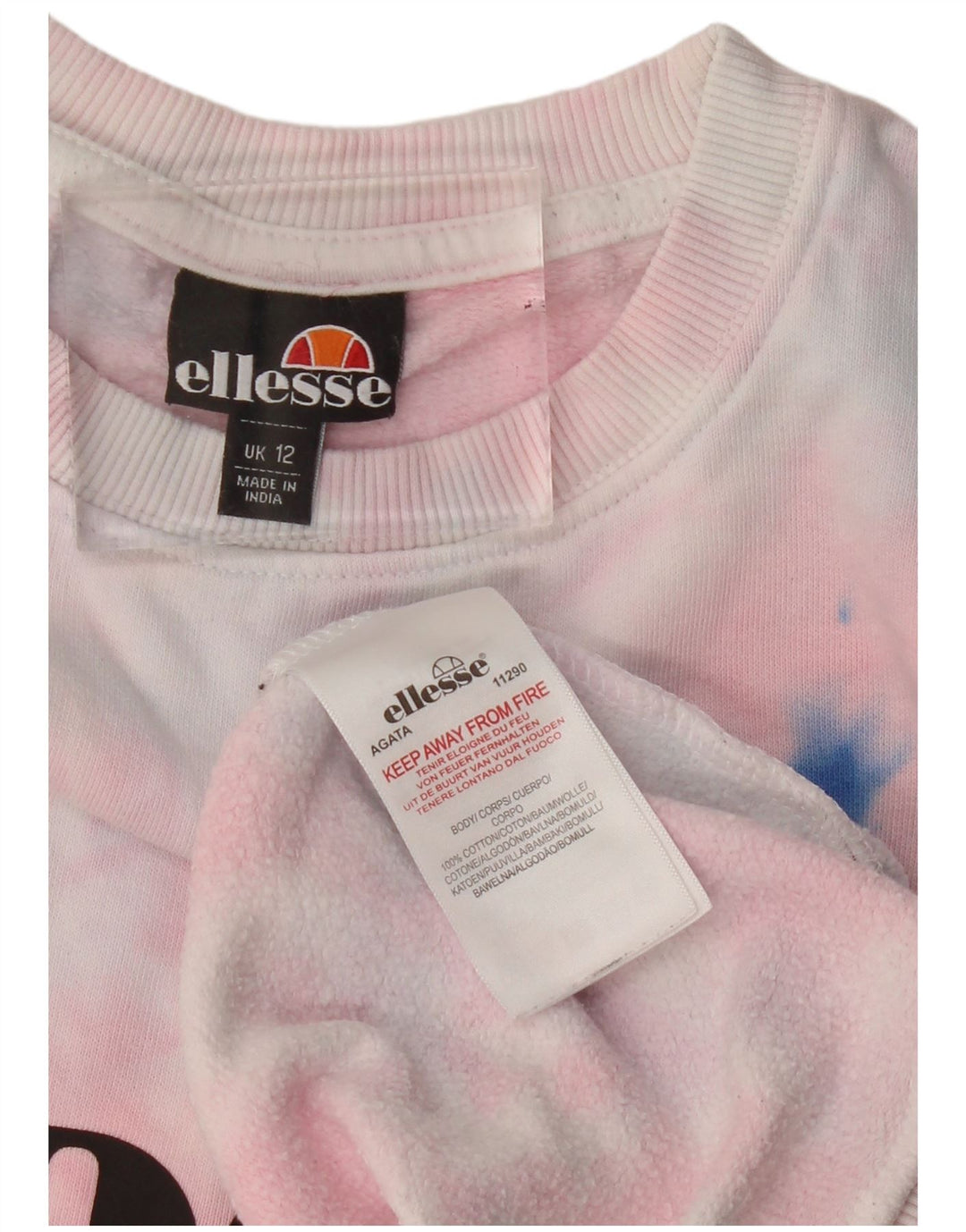Ellesse Sweat-shirt graphique pour femme UK 42 en coton tie-dye rose moyen