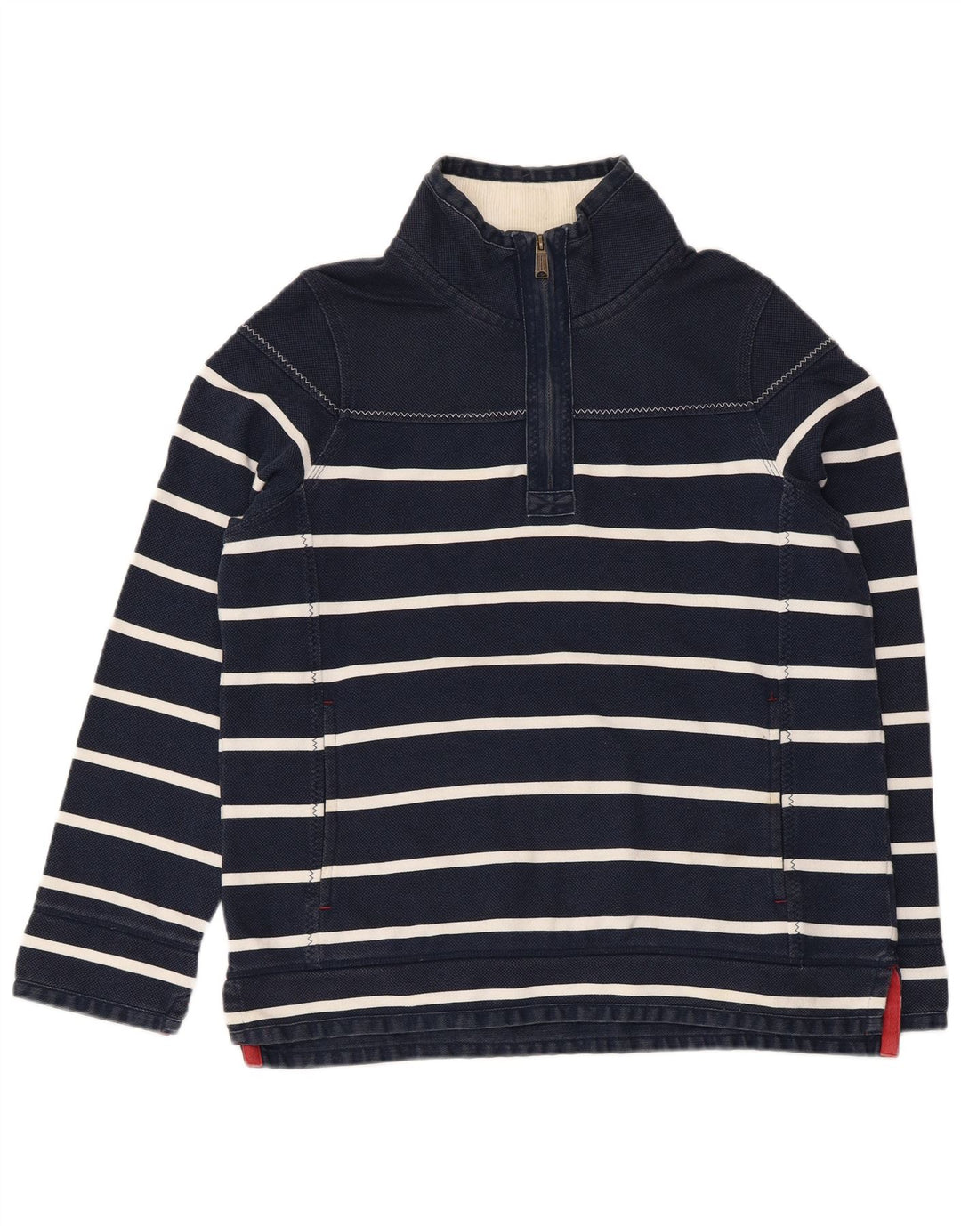 FAT FACE Sweat-shirt à col zippé pour femme UK 12 Bleu marine moyen rayé