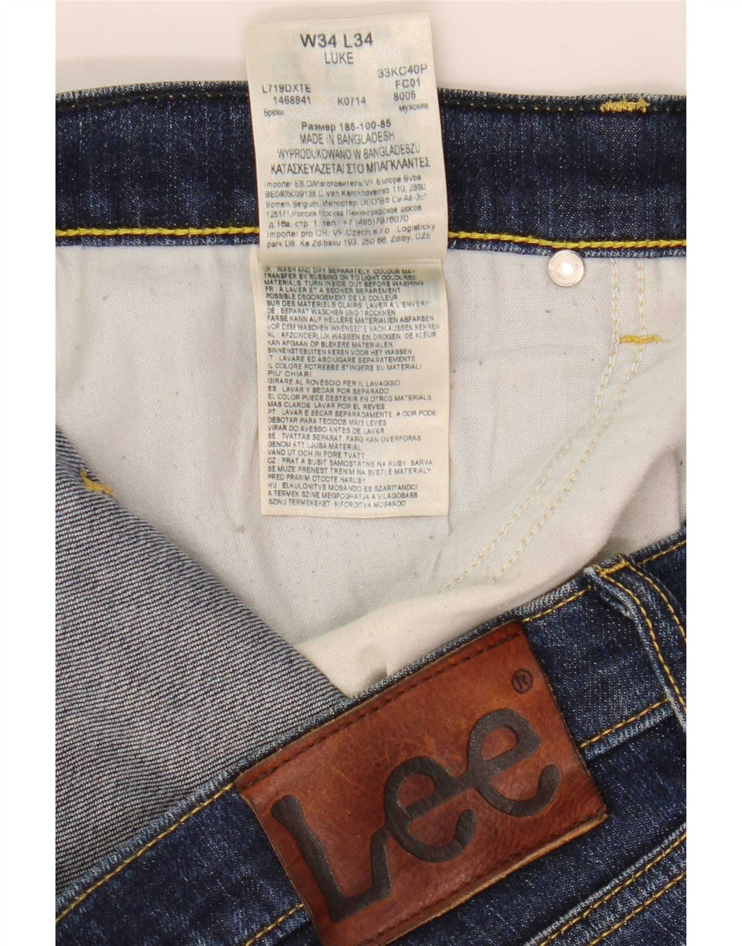 Lee Jean Slim Luke Homme W34 L30 Bleu Marine Coton
