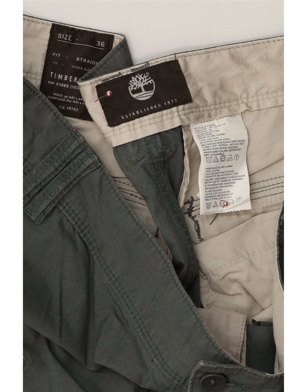 TIMBERLAND Pantalon Cargo Droit Homme W36 L34 Vert Coton