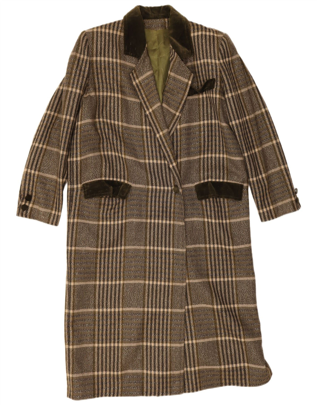 vintage Womens Overcoat Overcoat UK 14 Moyen Kaki Check