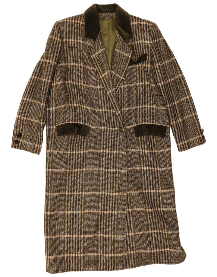 vintage Womens Overcoat Overcoat UK 14 Moyen Kaki Check