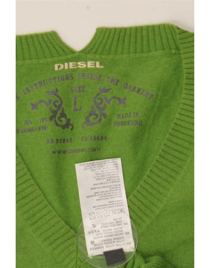 Diesel Pull col V pour homme en coton vert Large