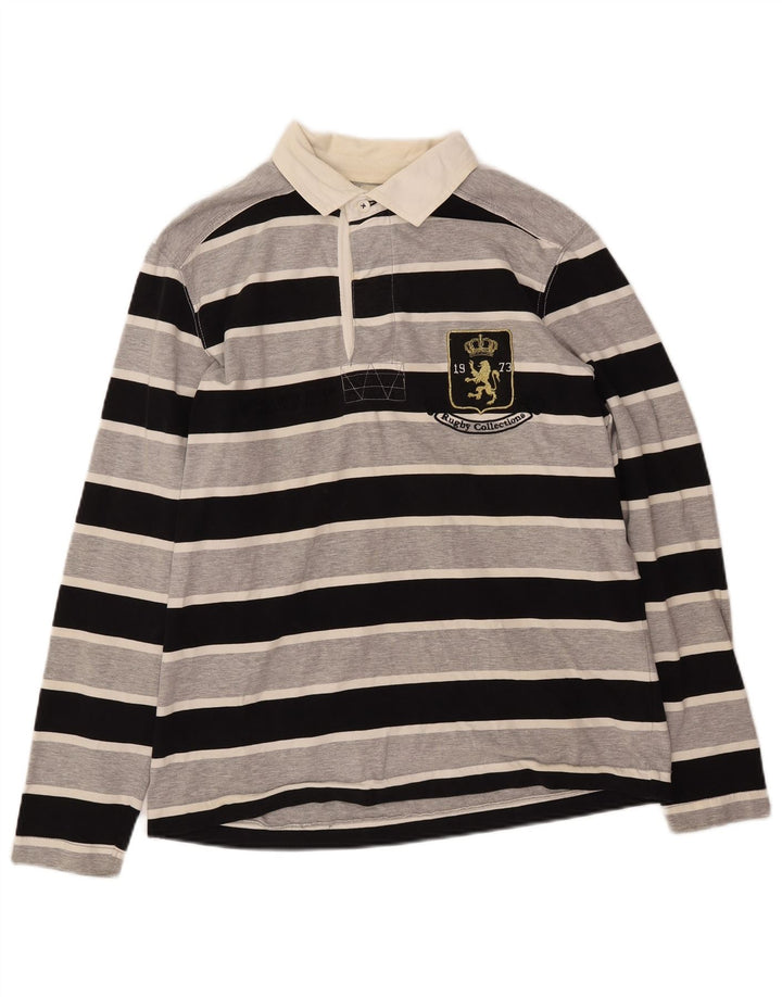 LOTTO Polo de Rugby Graphique à Manches Longues Homme Rayé Noir Moyen