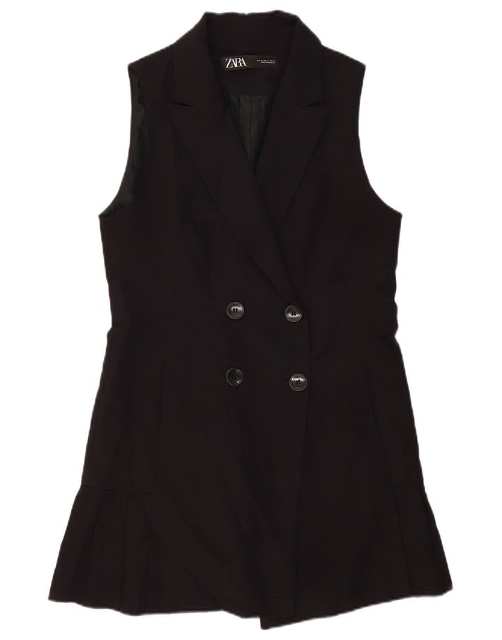 Zara Manteau croisé sans manches pour femme UK 12 Noir moyen