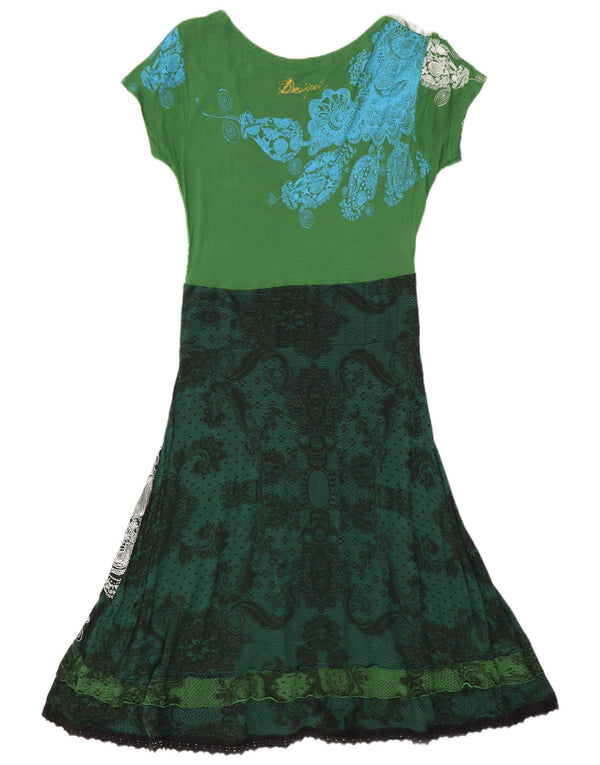 Desigual Robe T-Shirt Graphique Femme UK 20 2XL Vert Paisley Viscose